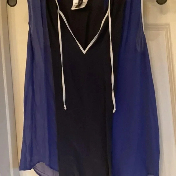 BCBG MAXAZRIA ROYAL BLUE COMBO LULA COLOR BLOCKED BLOUSE TOP SZ XXS - Picture 9 of 9